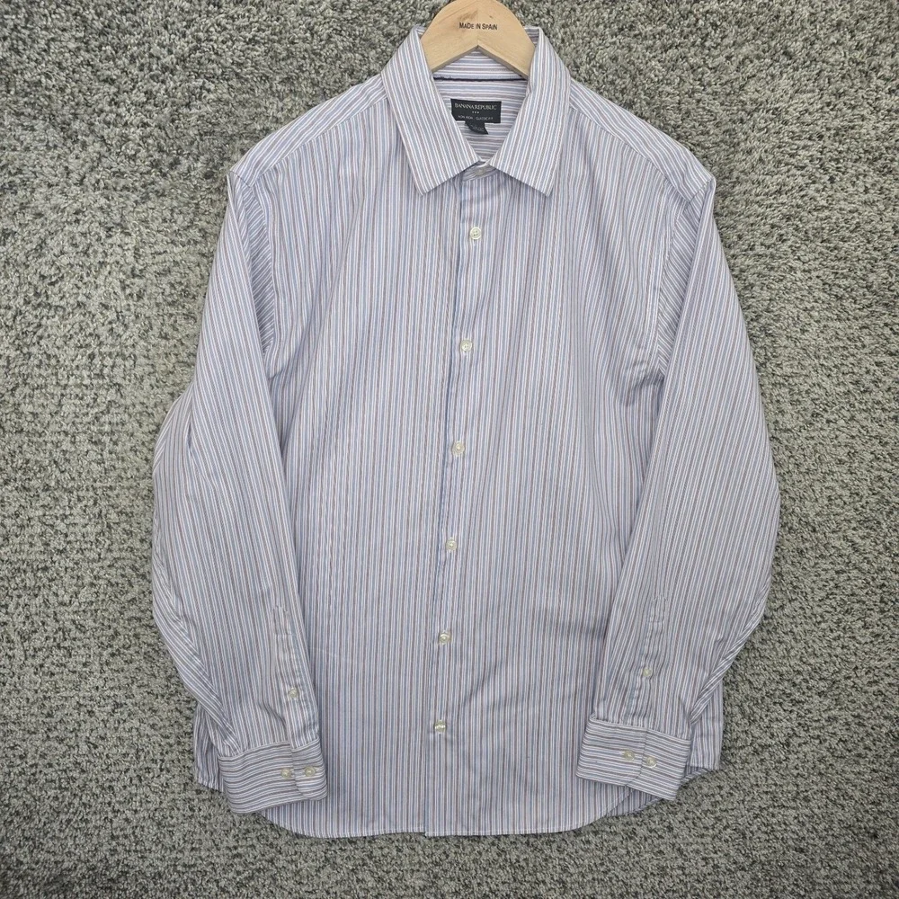 Banana Republic Dress Shirt Mens Large‎ 16-16.5 Striped Button Non Iron Classic
